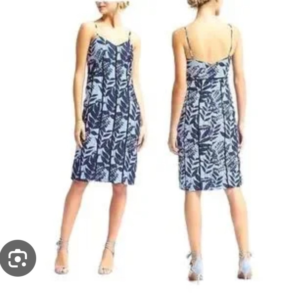 Banana Republic Navy and White Leaf-Print Backless Slip Dress